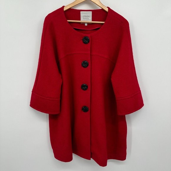 John Mark Jackets & Blazers - John Mark Coat Jacket Womens XL Red 40% Wool 3/4 Sleeve Pockets Large Buttons